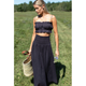 Smocked Maxi Skirt - Midnight Linen - Romantiques