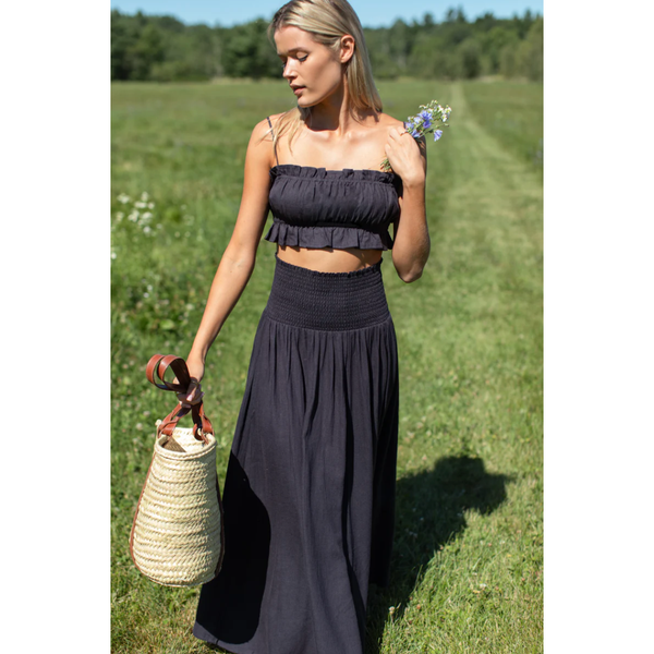 Smocked Maxi Skirt - Midnight Linen - Romantiques
