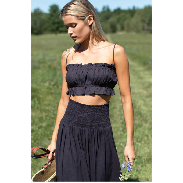 Smocked Maxi Skirt - Midnight Linen - Romantiques