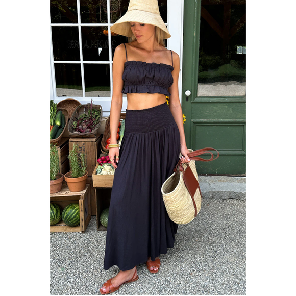 Smocked Maxi Skirt - Midnight Linen - Romantiques