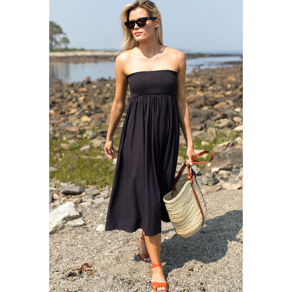 Smocked Maxi Skirt - Midnight Linen - Romantiques