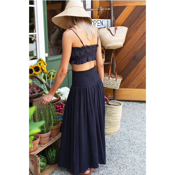 Smocked Maxi Skirt - Midnight Linen - Romantiques