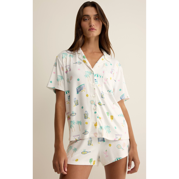 Court Sports PJ Short Set in White - Romantiques