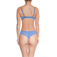 Rear view of a model wearing a light blue two-piece lingerie set against a plain white background.