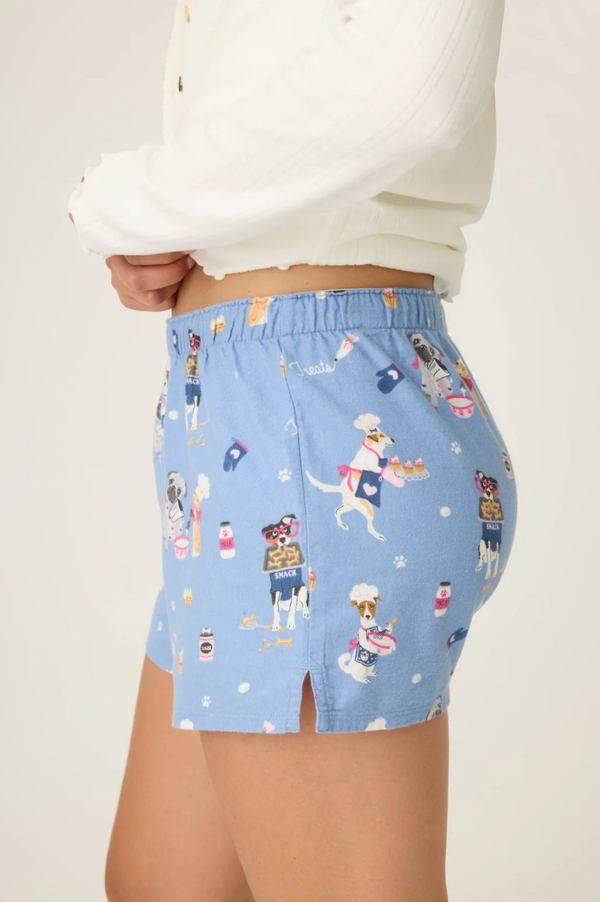 Baked Woof Love Dog Print Flannel Shorts - Romantiques
