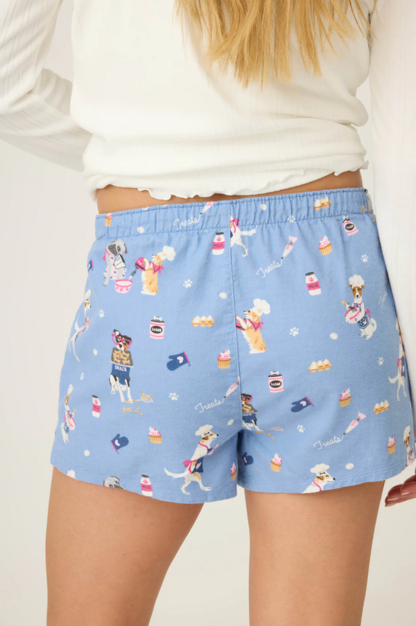 Baked Woof Love Dog Print Flannel Shorts - Romantiques