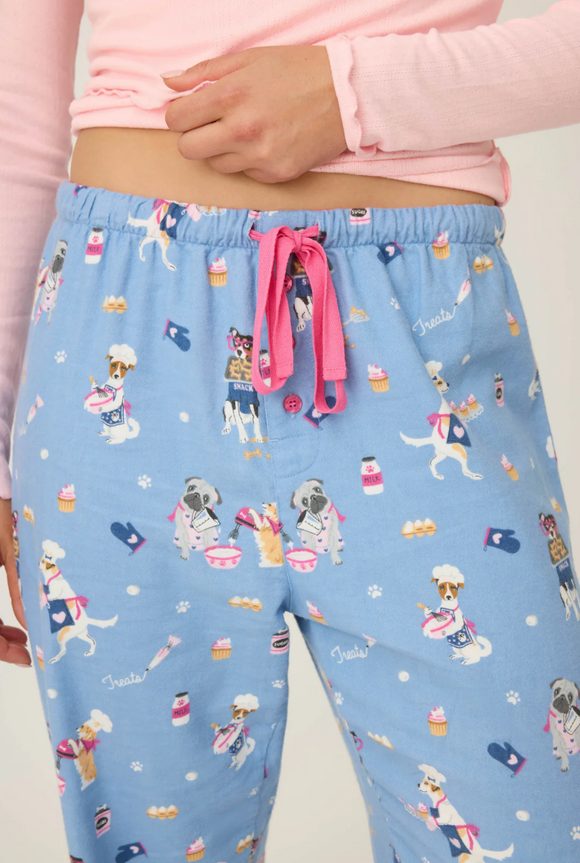 Baked Woof Love Dog Print Flannel Pants - Romantiques