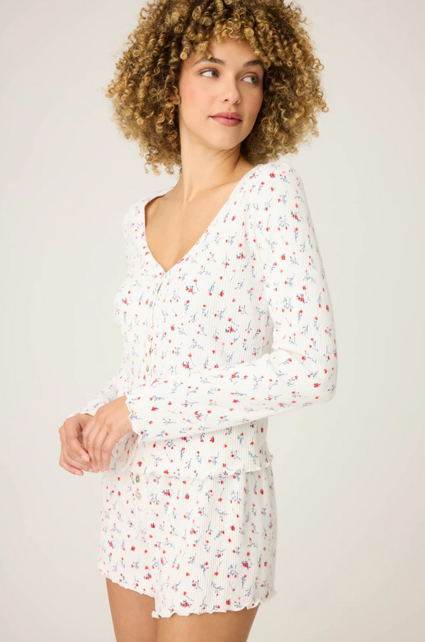 La Rose Ribbed Floral Print Cardigan - Romantiques