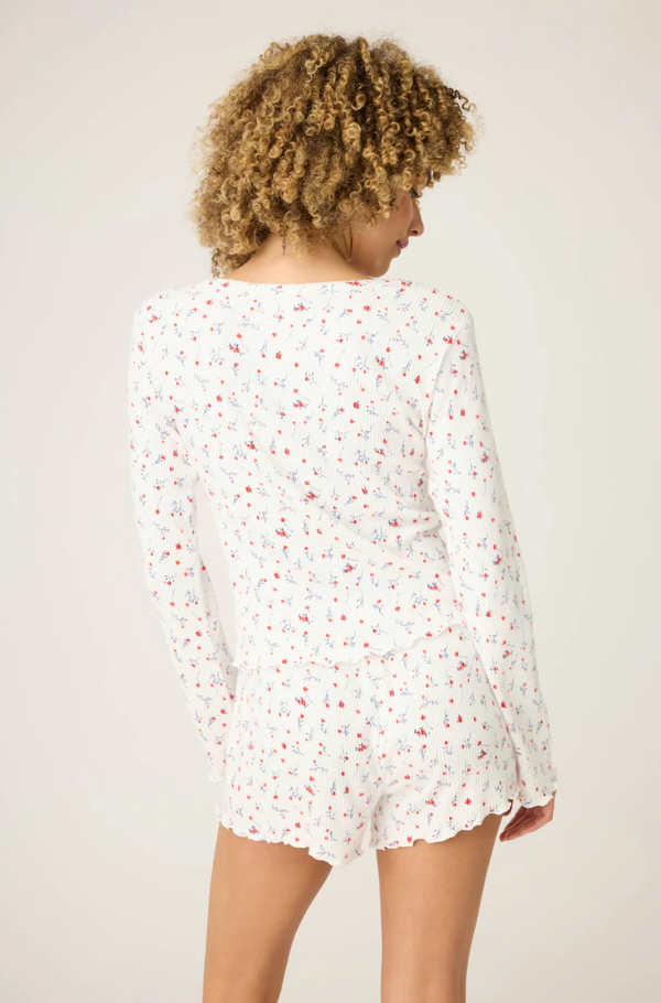 La Rose Ribbed Floral Print Cardigan - Romantiques