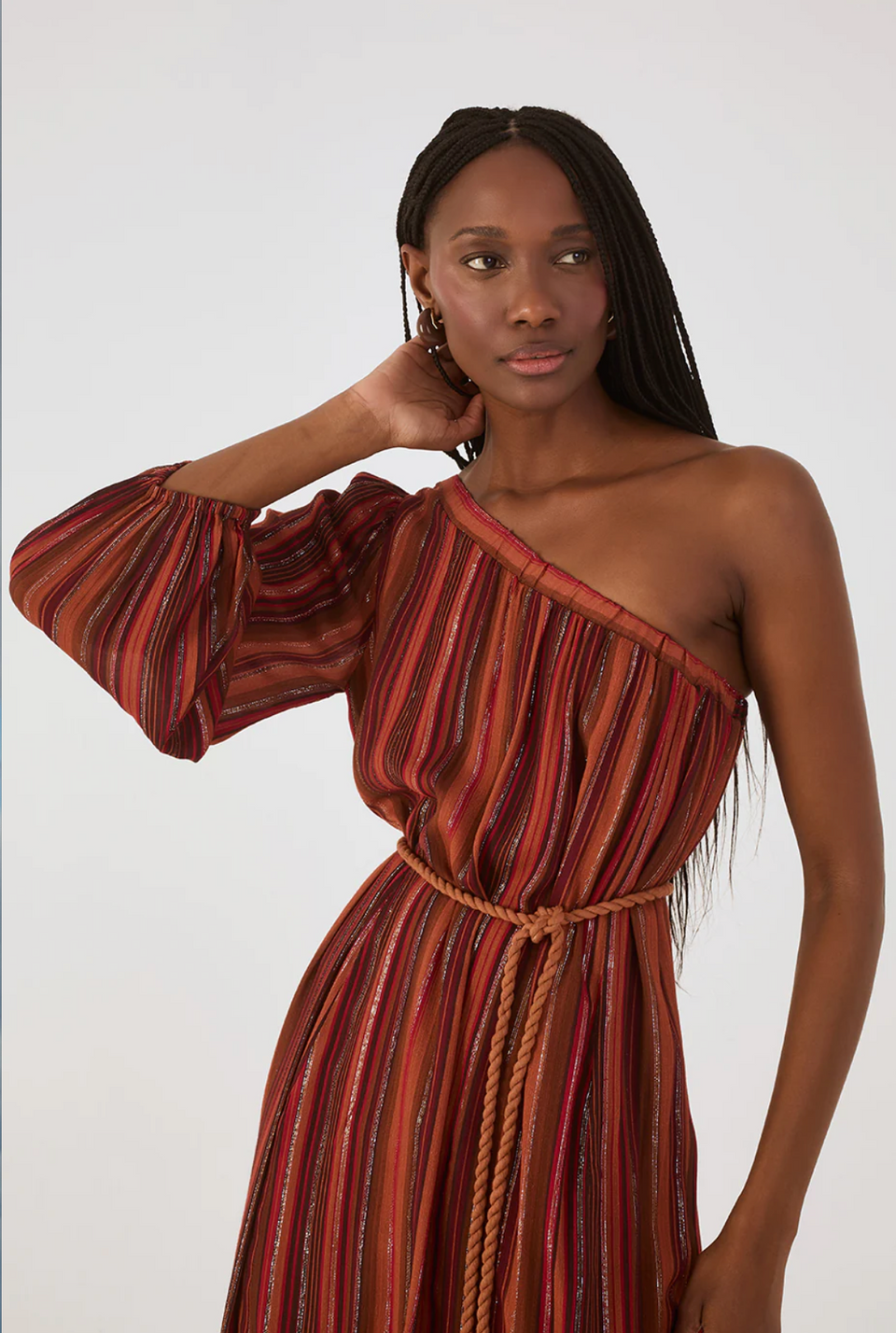 Balsas One-Shoulder Lurex Dress in Refúgio Print - Romantiques