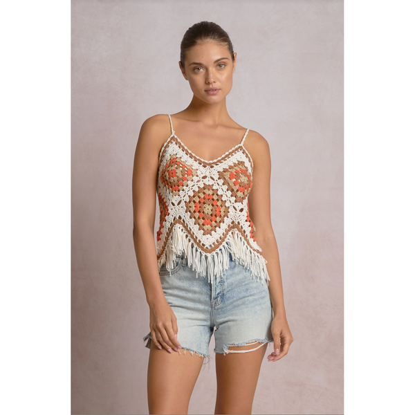 Alekai Crochet Tank in White Clay - Romantiques