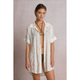 Hera White Short Sleeve Shirt Dress with Gold Polka Dots - Romantiques
