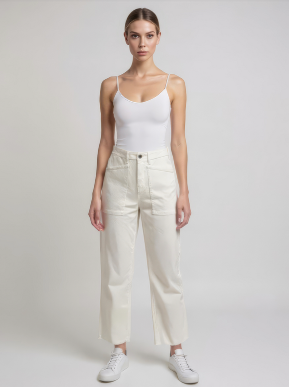 Oat NYC High Rise Relaxed Straight Jeans in Off White - Romantiques
