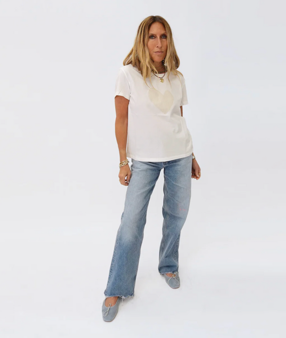 Kerri Rosenthal Suke Imperfect Heart Tee in White/Vanilla - Romantiques