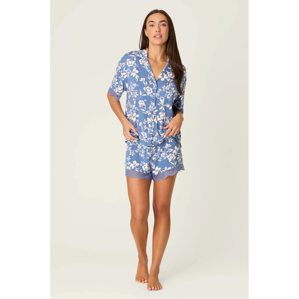 Floral Dreams Short Sleeve PJ Shorts Set in Twilight Garden - Romantiques
