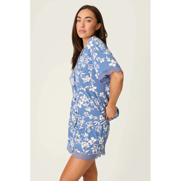Floral Dreams Short Sleeve PJ Shorts Set in Twilight Garden - Romantiques
