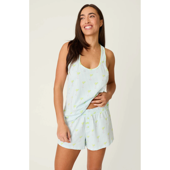 Salty Cadillac Striped PJ Short Set in Light Blue - Romantiques
