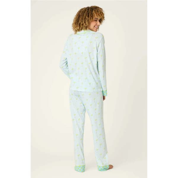 Salty Cadillac Striped Long Sleeve PJ Set in Light Blue - Romantiques