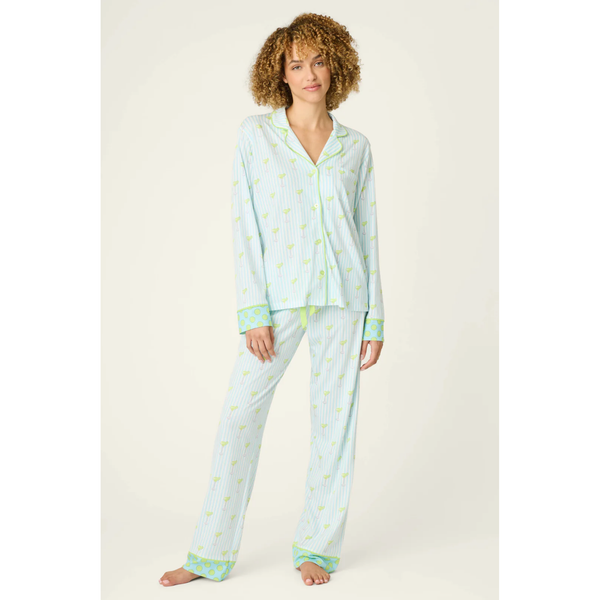Salty Cadillac Striped Long Sleeve PJ Set in Light Blue - Romantiques