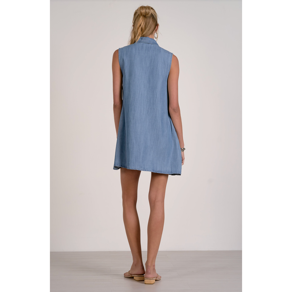 Denim Flower Sleeveless Button Down Mini Dress - Romantiques