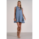 Denim Flower Sleeveless Button Down Mini Dress - Romantiques