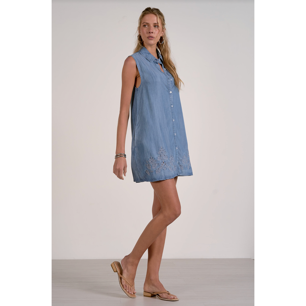 Denim Flower Sleeveless Button Down Mini Dress - Romantiques