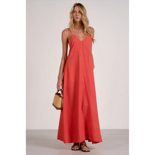 Havana V-Neck Spaghetti Strap Maxi Dress in Red - Romantiques