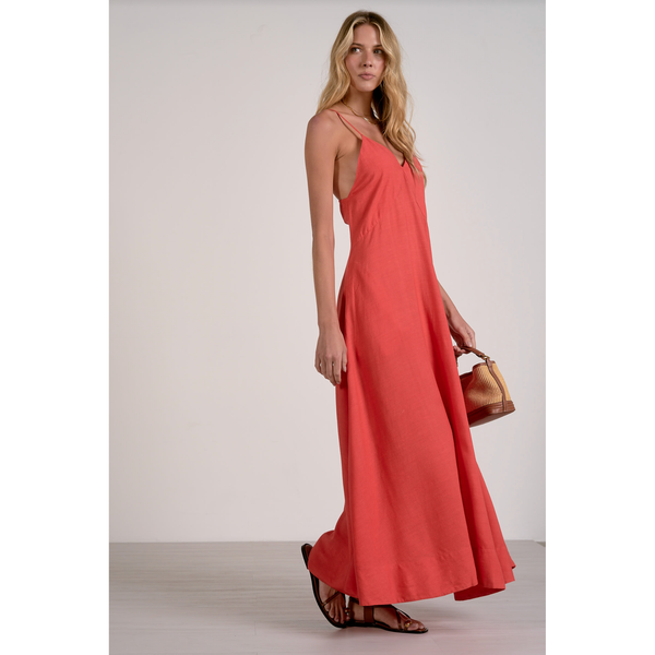 Havana V-Neck Spaghetti Strap Maxi Dress in Red - Romantiques