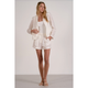 Graciella Linen Blazer in White - Romantiques