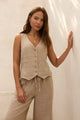Bay Woven Linen Vest in Sandstone - Romantiques