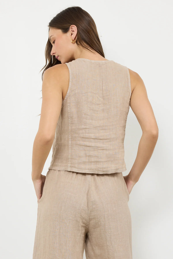 Bay Woven Linen Vest in Sandstone - Romantiques