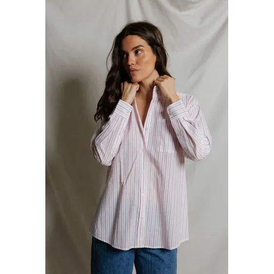 Avalon Cotton Poplin Button-Down Shirt - Romantiques
