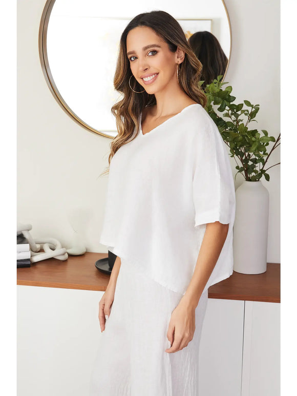 Linen Dolman Sleeve Crop Top in White - Romantiques