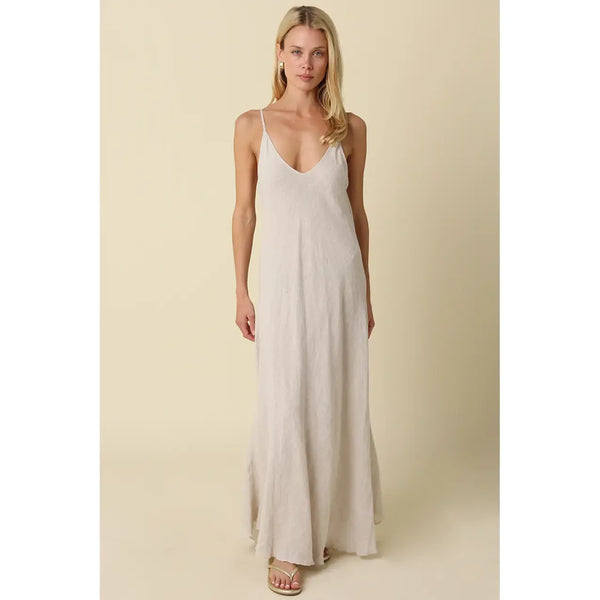 linen flowy dress Universal Standard Plus Size Sunshower grazing the ankles gracefully White Linen Dress Mi'Amors