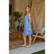 Italian Linen Spaghetti Strap Midi Slip Dress in Cerulean Blue - Romantiques