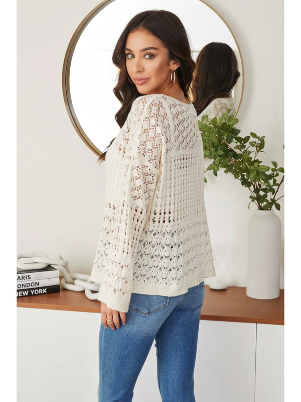 Belle Crochet Knit Bell Sleeve Sweater - Romantiques