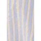 Close-up of fabric with vertical stripes in light blue, white, and gold.