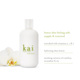 White bottle of kai body lotion with information text on a white background