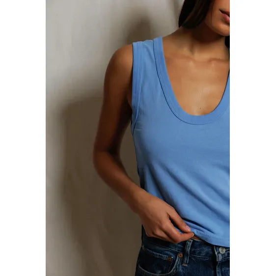 Khara Crispy Cotton U-Neck Tank in Pacific Blue - Romantiques