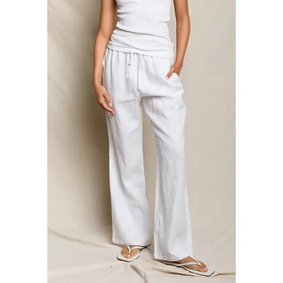 Lorana Linen Drawstring Pants in White - Romantiques