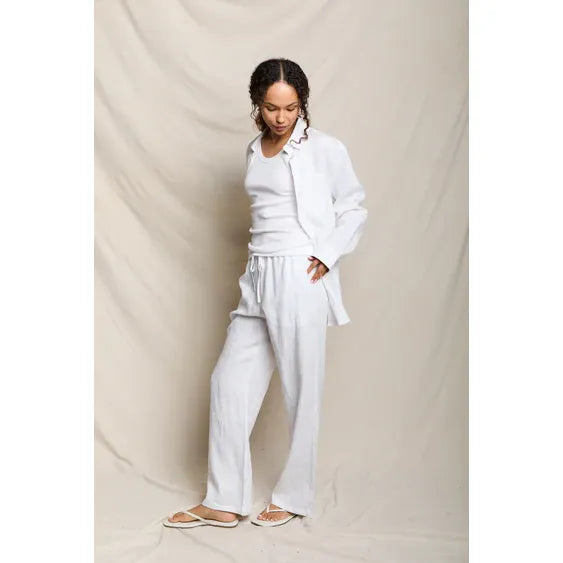 Lorana Linen Drawstring Pants in White - Romantiques