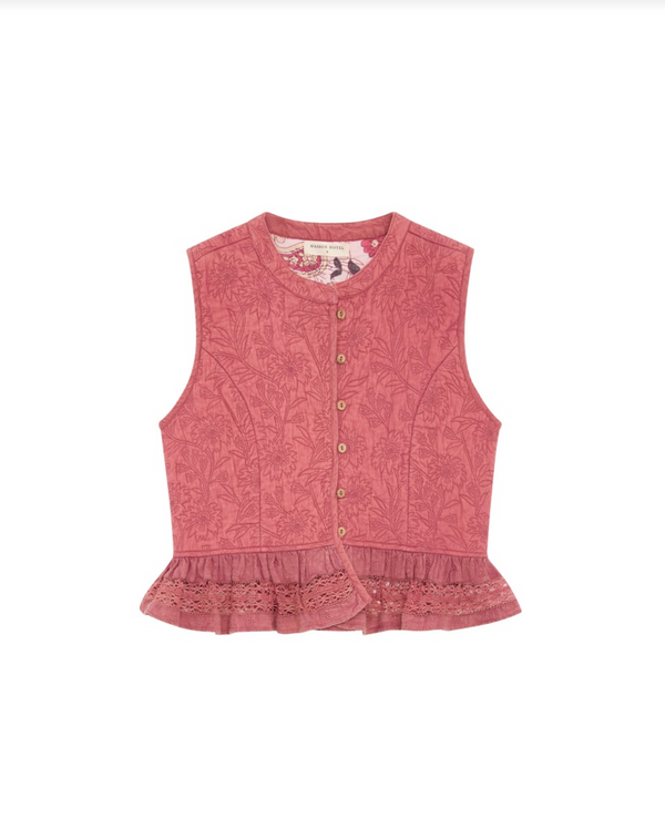 Pink sleeveless vest with buttons on a white background