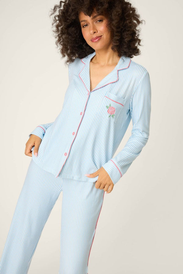 Western Blooms Striped PJ Set in Dream Blue - Romantiques