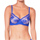 Blue Swiss lace bra on a white background