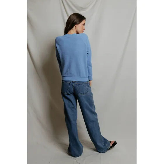 Ziggy Reverse Fleece Crew Neck Sweatshirt in Pacific Blue - Romantiques
