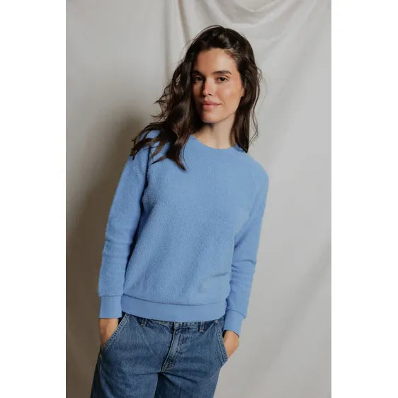 Ziggy Reverse Fleece Crew Neck Sweatshirt in Pacific Blue - Romantiques
